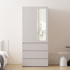 바로방가구 이븐 터치 빅수납 800 거울 서랍 옷장 드레스룸 시스템장, 연그레이