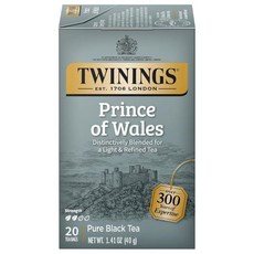 Twinings 트와이닝스 차이 블랙 티 개별 포장 백 100개입 1팩 따뜻한 향신료로 풍부하게 혼합 카페인 함유 뜨겁게 아이스로 즐기세요., 웨일즈의 왕자, 20개입 (1팩), 40g