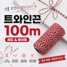 트와인끈 100m 선물 포장끈 공예끈, 레드/화이트, 1개