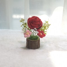向日葵鈴蘭花小盆栽手工編織仿真花毛線花汽桌面擺件成品伴手禮物, 127盆栽紅玫瑰, 1個