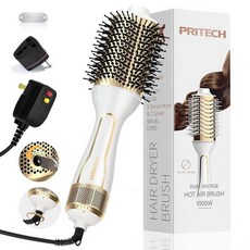 PRITECH 1000W 4 in 1 헤어 드라이어 블로우 브러시 하나 이중 전압 및 스타일러 볼류마이저 타원형 배럴 모든 모발 유형에 맞는 전문 살롱 핫 에어 (화이트), White
