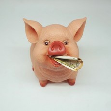 빌리네집 동전먹는 돼지 저금통 개업 새차 고사 돼지머리 대체, 살구색