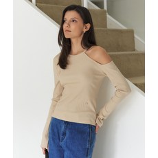 ARTID 숄더 컷아웃 긴팔 티셔츠_LIGHT BEIGE