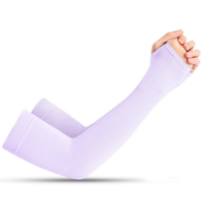 冰絲涼感袖套 露指款 抗UV防曬 高彈力透氣 運動袖套, 粉紫色, 1個