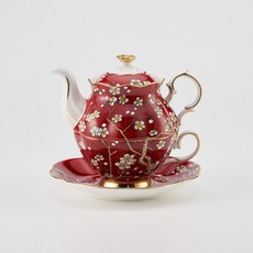 티로직 다이애나 골드림 티포원 레드체리 1인 찻잔 티팟세트+티백받침, 1개