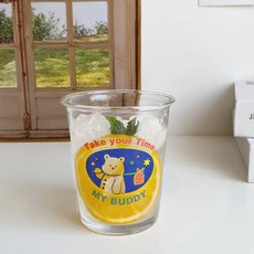 레터링 리유저블 컵 아침컵 우유컵 알파벳 프린트 강화 투명 유리컵 320ml, 5개