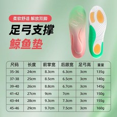 鯨魚墊足弓支撐鞋墊 運動鞋墊 扁平足矯正, 鯨魚墊黑色足弓支撐,3536碼, 1個