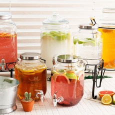 카페 물 워터 쥬스 음료 디스펜서 유리 물병, 03-4L 인퓨저, 1개, 투명, 4L