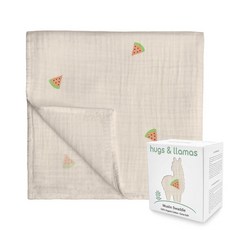 Hugs & llamas | 100% 유기농 면 모슬린 포대기 담요 유니 매우 부드러움 신생아 및 유아를 위한 세탁기 세탁 가능 119.4 x 119.4cm47 47인치 블러싱, 스위트 슬라이스