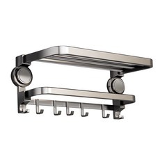 YAPOGI 설치 접이식 타월 랙 2단 스테인리스 욕실선반 샤워타올 수건걸이 무타공 수건건조대, 블랙, 50CM