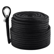 234261 NovelBee 보트 앵커 로프 1cm(3/8인치) x 60.6m(200피트) 스테인리스 스틸 골무와 걸쇠가 있는 이중 브레이드 나일론 라인 보트 견인 도킹, 블랙