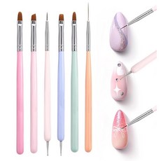 BRIIKPP 네일 브러시 세트 6개입 젤네일 사용 가능 네일 아트 라인 브러시 스머지 펜슬 풀라인 스컬프팅 펜 초보자 프로용