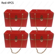 종이 핸드백 꽃다발 데이 크리 휴대용 가방 발렌타인 티브 토트 파티 상자 어머니의 포장 에이 생일 선물, 15x10x10.5cm, Red4PCS