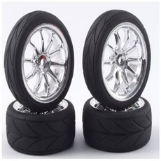 한대분 4개 1/10 투어링용 (고무) 1/10 Touring Car Wheels Rubber, 1개, 실버크롬