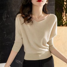 여성용 와트 루즈 7부가오리 루즈핏 보트넥 니트 하늘비즈 A11 W555T949