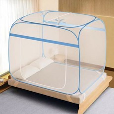 2025新款蚊帳蒙古包蚊帳兒童防摔家用三開門免安裝臥室單門批, 寶藍色邊單門