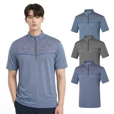 콜핑 남성 기본핏 기능성 스판 하이쿨 등산 반팔 집업티셔츠