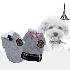 강아지옷 교복 유니폼 커플 티셔츠 원피스 애견 커플옷 유니품 귀여운 의류 고양이옷, 1개, 그레이-냠