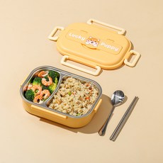 Lucky Puppy 304不鏽鋼保溫便當盒, 1個, 柴犬（小號2格）+筷勺