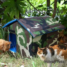 【超快嚴選】Ｍamy Pets 流浪貓窩 戶外小貓屋 室外防雨貓屋 貓犬通用 愛心寵物屋, 1個, 迷彩幸福小屋 S