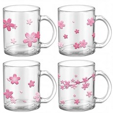 ECLATIS TiON 온cy 스프링 사쿠라 커피 머그 4개 355ml12온스 일본 벚꽃 유리 컵 손잡이 포함 봄 꽃 머그잔 핑크 휴일 특별한 선물 음료 용기 파티, 선생님