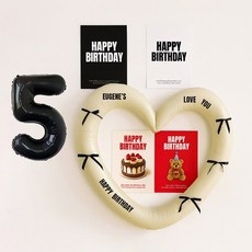 해피제이니 국산 생일포스터 하트 대형프레임 숫자 풍선 생일 파티용품 세트(자유레터링 시트지 3장 제공), 1세트, 크림하트숫자5
