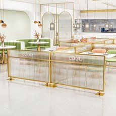 【格森】矮隔斷半墻餐廳卡座火鍋店圍欄鐵藝長虹玻璃餐飲飯店過道擋闆屏風, 定製上下長虹玻璃   金色  每平方