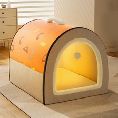 大型犬四季通用寵物窩，可拆洗，適合大型犬貓咪睡覺用品, 1個, 【橙色幾何屋】加大加厚,M碼【46*40*36cm】7.5k1