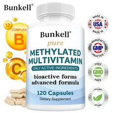 순수 메틸화 멀티비타민 캡슐 19 in 1 포뮬라로 비타민 C D B12 엽산 마그네슘 아연 등이 함유되어 일상 건강과 면역 건강을 지원, 1개, 60회분