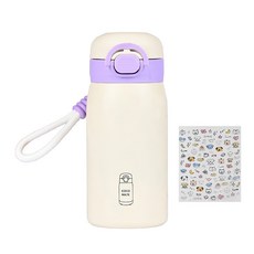 코코메이트 원터치 보온보냉 빨대겸용 텀블러 + 스트랩 + 스티커세트, 1개, 350ml, 퍼플