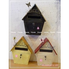 House傢飾 鄉村風格復古作舊鐵皮蝴蝶屋型信箱 (附鎖), 1個, A古銅色, A古銅色