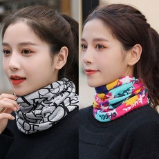 秋冬掛耳脖套 防風麵罩 保暖護頸 雙麵針織圍脖 騎行保暖【買一送一】圍脖冬季女網紅堆堆帽子保暖套頭護頸椎百變脖套圍巾, 【大板型】紅拼圖+清香怡人【2條】, 1個