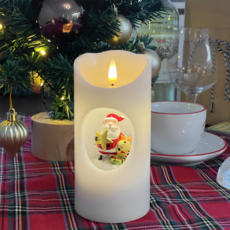 크리스마스 소품 회전하는 LED 캔들 양초 인테리어 조명 오르골 무드등, 산타와 루돌프