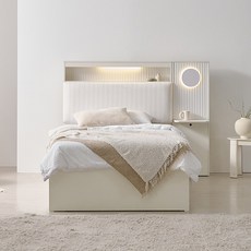 (사전예약EVENT) 루미에르 LED 패브릭헤드 빅수납 침대 프레임 SS, 루미에르 SS, 크림