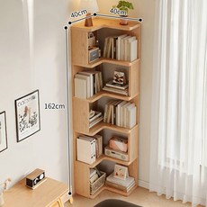 코너 책장 층이 많은 다기능의 코너 거실 서재 우드 책꽂이, 원목색, 5단
