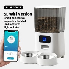 寵物自動餵食器定時定量貓咪智能投喂機遠程控制貓糧狗糧, 1個, 雙碗餵食器-塗鴉款:標準款, 1L