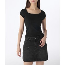 매장정품 무신사스탠다드우먼 MUSINSA STANDARD WOMAN 우먼즈 포인텔 스퀘어 넥 캡 슬리브 티셔츠 [블랙] MWETS4Z09-BK 541346