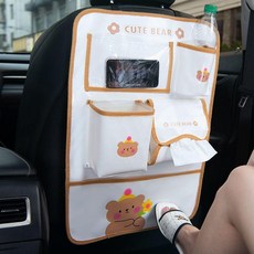 CUTE BEAR 汽車椅背收納袋 後排座椅置物掛袋, 1個, 升級款：工廠直銷,白熊多功能收納袋1張無內置垃圾桶