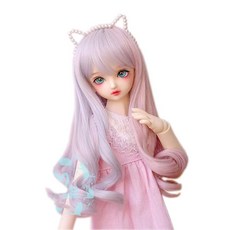 1/3 1/4 1/6 인형 가발 컬 롱 컬러믹스 내열 고온 그라데이션 그레이 핑크, 1개, グレー＆ピンク　グラデーション