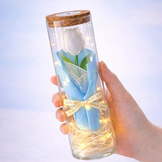 모아룸 LED 유리병 꽃다발 편지지 쇼핑백 선물세트, 1개, 블루