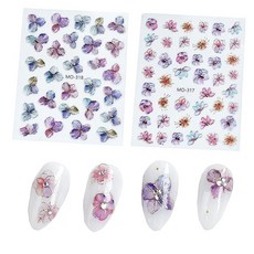 네일 스티커 수국 네일 스티커 네일용 스티커 꽃잎 3D 입체감 압화 귀여운 호일 인쇄 장마 퍼플 계열 붙이기만 하면 돼 DIY 네일 파츠 네일 장식용 네일용품 컬러풀 2매 세트 (