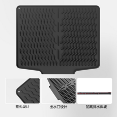 矽膠瀝水墊 碗盤隔熱墊 斜坡導流水槽墊, 黑色-波浪紋斜面瀝水墊
