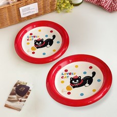 Tiger Pavilion 세라믹 큐트 캣 원형 접시, 레드, 2개