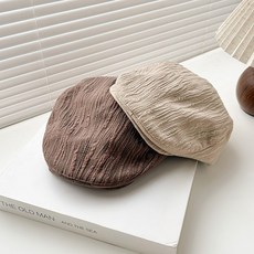 韓版褶皺條紋前進帽女春夏新款時尚百搭鴨舌帽英倫復古休閒貝雷帽