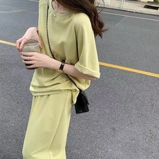 천하오 여성 여름 심플 반팔 + 롱 스커트 세트 GX357