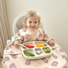 아이레빗 국내생산 오픈형 긴팔 유아용 식탁일체형 자기주도 방수 턱받이, 1개, 1개입, 오픈형 긴팔_곰돌이 핑크