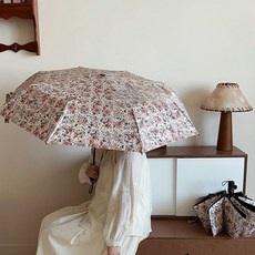 法式復古碎花黑膠折疊晴雨傘