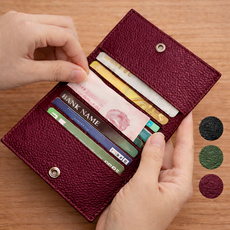 더프레즌트 소가죽 슬림핏 스냅버튼 카드지갑