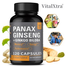 홍삼+은행잎 캡슐로 인삼뿌리추출물(10% 진세노사이드) 945mg과 은행잎추출물 50mg 함유로 남녀노소 에너지와 집중력 향상, 2개, 60회분