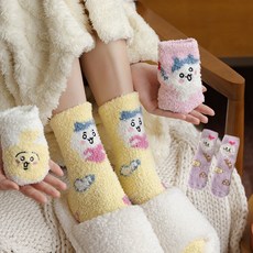 다이나토리 여성 댕댕이 캐릭터 따뜻한 수면양말 4켤레
